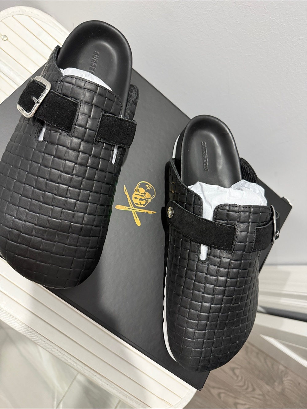 Urge Black Quilted Slip-On Clogs with Buckle